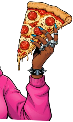 Hand with pizza slice